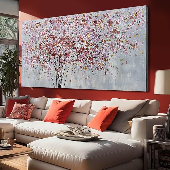 CHUDANHAO Gold and Pink Canvas Wall Decor Botanical Prints Floral Wall Art Line Painting for Living Room Tree Scenery Picture for Home Hotel 29x58 Inch