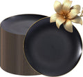 EI enjonirinjonir 80pcs Black and Gold Dinner Plates Disposable 10.25inch,Plastic Party Plates with Gold Rim,Black Plastic Matte plate Frosted Disposable Heavy Duty,Elegant for Wedding/Tea Party