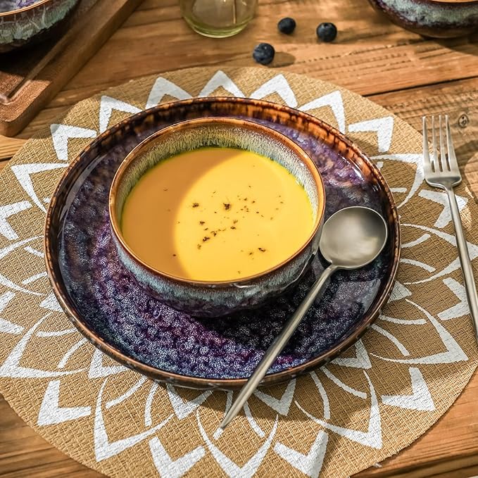 Serving Bowls - 22 Ounce Bowls Set - Ceramic Bowl Set of 2-5.75 inch Salad Bowls - Soup Bowls - Cereal Bowls for Kitchen, Speckled Black Purple