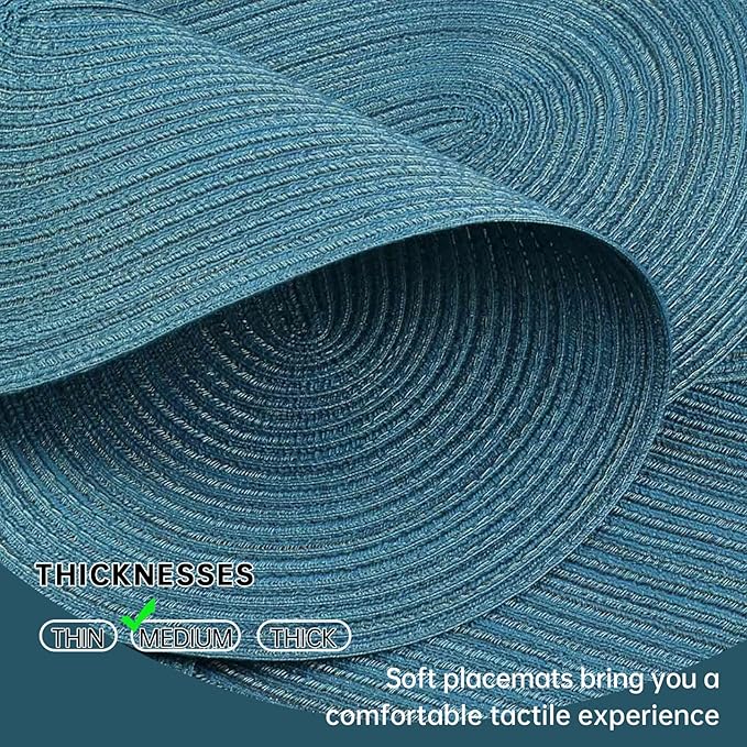 Noctiflorous Oval Braided Placemats Set of 6 Woven 12x18 Inch Non Slip Washable Heat Resistant Place Mats Tablemats for Dining Kitchen Party Daily Table Decor Dinner Mats (Teal Blue, 6)