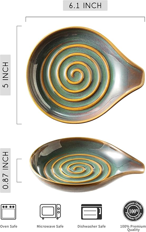 LAUCHUH Spoon Rest for Kitchen Counter,5" Spoon Holder for Kitchen Counter Stove Top Ceramic Spatula Holder for Ladle, Spatula, Spoons or Tongs, Christmas Decor, Unique Green
