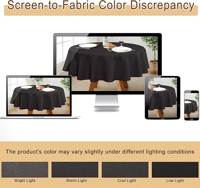 JIUZHEN Round Tablecloth Linen Textured Wrinkle Stain Resistant Farmhouse Table Cloth Decorative Fabric for Kitchen, Dining, Party, Wedding,Outdoor Use,80 Inch Round,Black