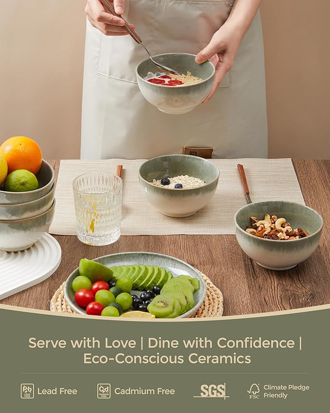 Cereal Bowl, 22 Oz Soup Bowls Set of 6 for Cereal, Snack, Rice, Salad, Side Dishes, Stoneware Bowls for Kitchen Decor, Ceramic Small Cereal Bowls