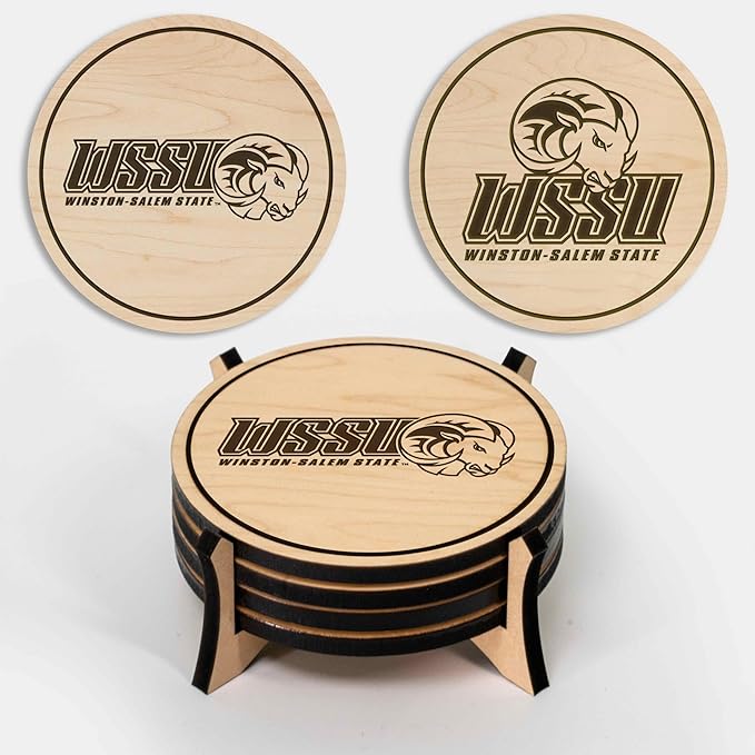LazerEdge Winston Salem State Rams Wooden Coaster Set - Maple Wood - Officially Licensed Product - 4-Pack