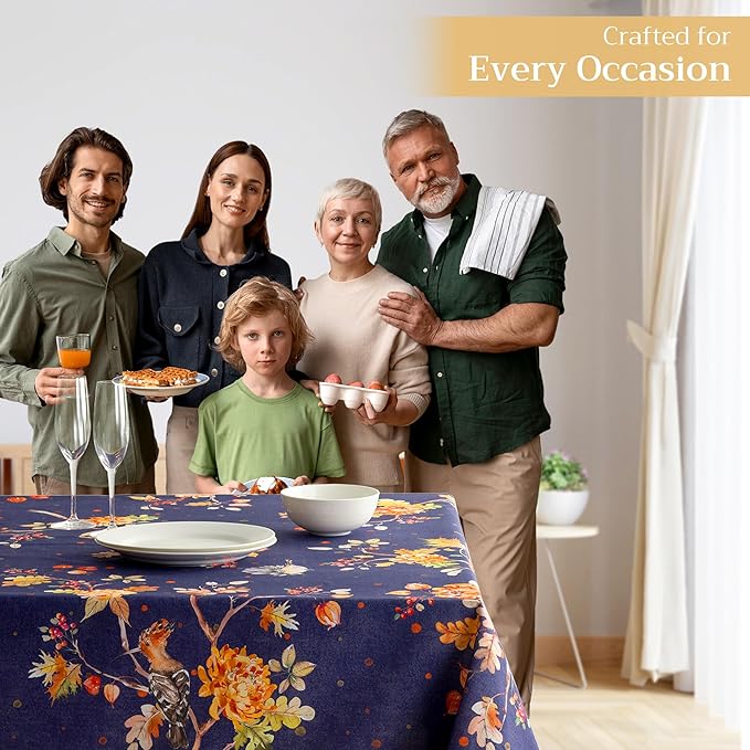 Maison d' Hermine Table Cloth Rectangle Table 100% Cotton 60 x 90 Inches Fall Tablecloth Reusable Everyday Use for Thanksgiving Christmas Decorations Dining Farmhouse Party (Kelim - Infinity)