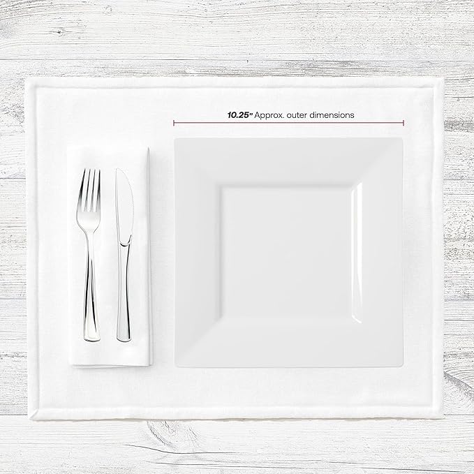 Smarty Had A Party 120 Elegant Disposable Plastic Dinnerware, 10.25" Heavy Duty Fancy Square White Plates for Parties and Events, Durable Supplies for All Occasions