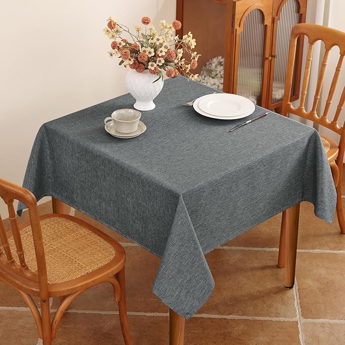 Faux Linen Fabric 52 x 52 Inch Square Grey Tablecloth Textured Water Resistant & Washable Card Table Cloth Anti-Scratch for Dining Kitchen Patio
