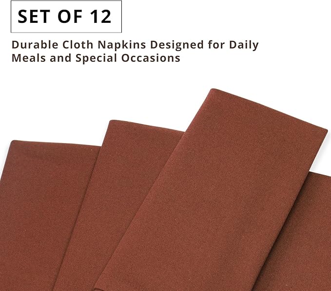 PurpleEssences Rust Set of 12 Cloth Dinner Napkins 100% Cotton 18x18 Inch - Soft Durable Washable - Ideal for Farmhouse Party Fall Thanksgiving - Perfect Everyday Use Table Linen - Rust
