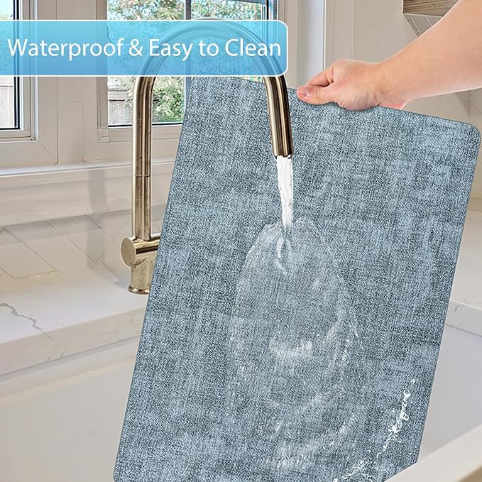 Placemats Set of 6 Washable, Heat Resistant Table Placemats Wipeable Faux Leather Place Mats Non Slip, Waterproof Square Table Mats for Indoor Outdoor, Light Blue