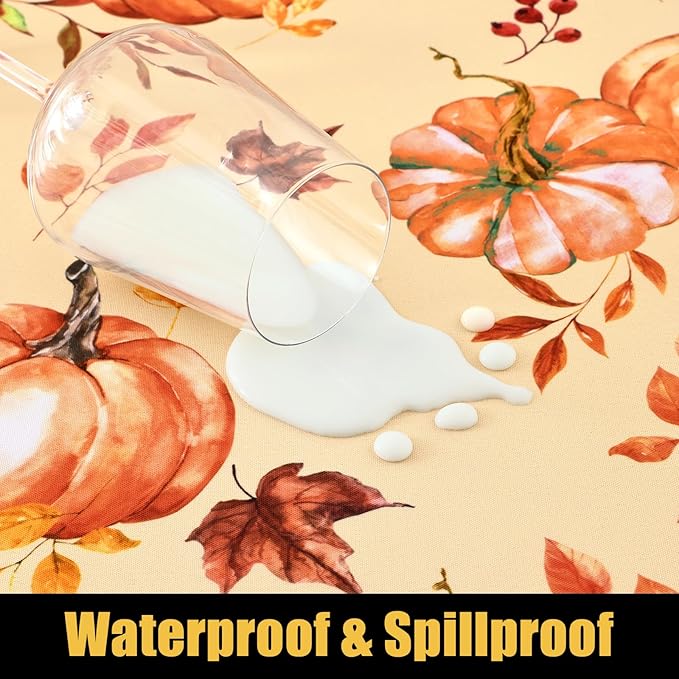 Smiry Rectangle Thanksgiving Table Cloth, Waterproof Elastic Fitted Tablecloths for 6 Foot Tables, Washable Polyester Table Cover for Autumn Harvest Parties (Pumpkin Leaf, 30"x72")
