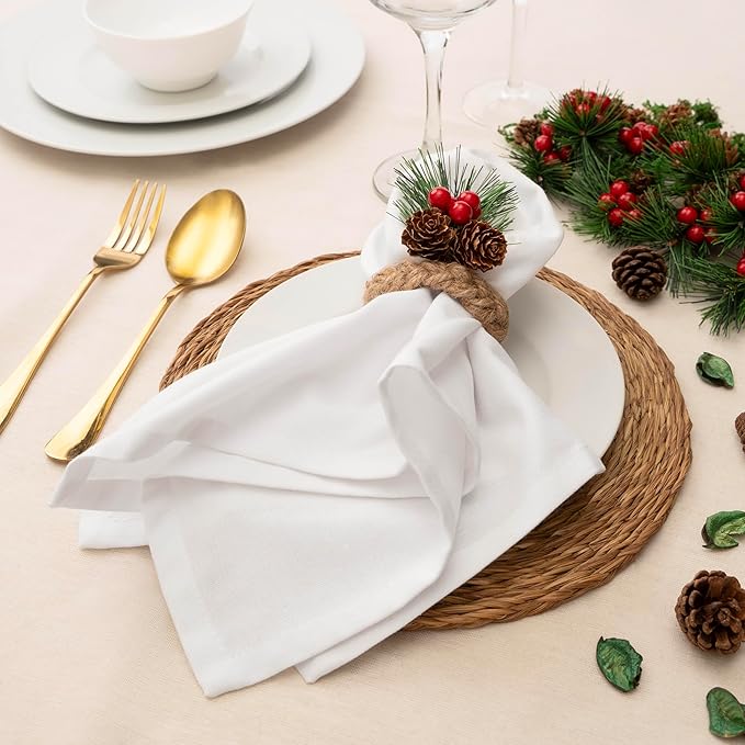 Blue Needles Solid Cloth Napkins Set of 6 White 100% Cotton Dinner Napkins 18x18 inches - Soft, Reusable, Absorbent & Washable Linen, Ideal for Christmas Events, Parties & Everyday Use