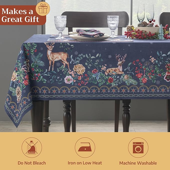 Maison d' Hermine Table Cloth Rectangle Table 100% Cotton 70 x 90 Inches Fall Tablecloth Reusable Everyday Use for Thanksgiving Christmas Decorations Dining Farmhouse Party (Christmas Joy)