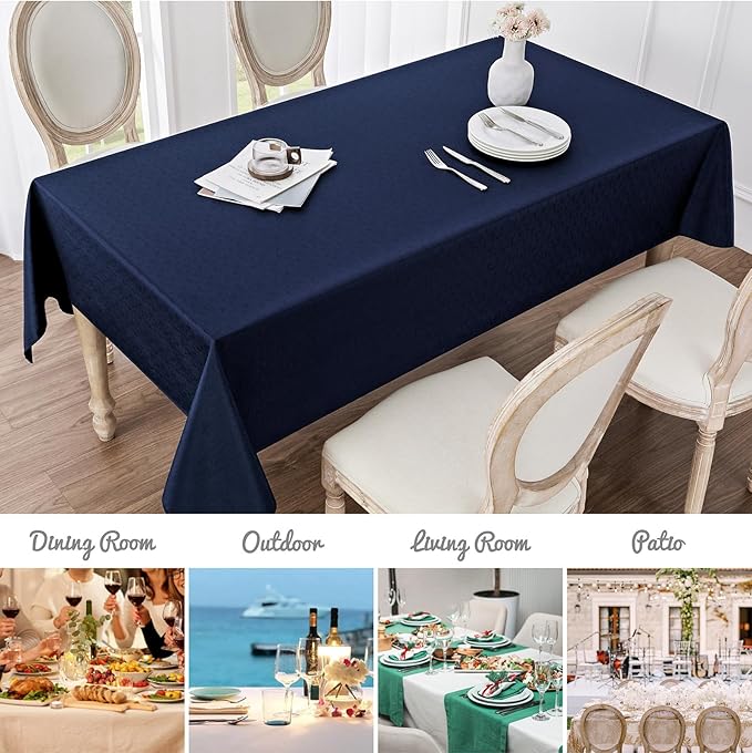 2 Pack Rectangle Tablecloth, 52x70 inch, Water Resistant Wrinkle Free Linen Textured Table Cloth Washable, Decorative Fabric Table Cover for Dining, Party and Camping, Navy Blue