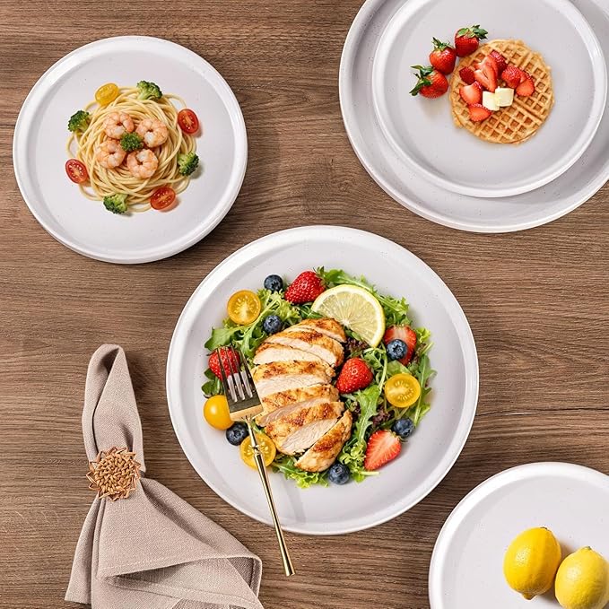 AmorArc Ceramic Dinnerware Set for 6 | Speckled Stoneware Plates and Bowls with Rustic Terracotta Underside| Scratch Resistant,Dishwasher & Microwave Safe Dishes Sets- 18pcs White