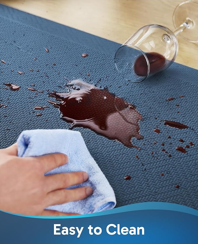 Ophanie Kitchen Mats for Floor, 3/4 inch Thick, 17x24 Anti Fatigue Cushioned Mat, Kitchen Rugs, Waterproof, Comfort Ergonomic Standing Mat for Office, Home, Sink, Blue Non-Slip Ridged Bottom