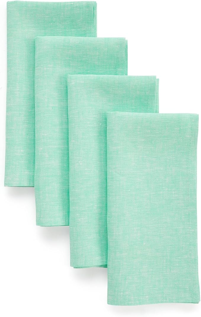 Solino Home Linen Cloth Napkins Set of 4-100% Pure Linen Chambray Aqua Dinner Napkins 20 x 20 Inch for Winter, Spring, Easter - Athena, Handcrafted and Machine Washable