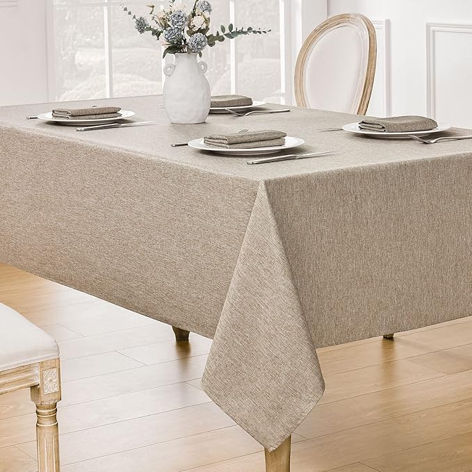 2 Pack Rectangle Tablecloth, 60x120 inch, Water Resistant Wrinkle Free Linen Textured Table Cloth Washable, Decorative Fabric Table Cover for Dining, Party and Camping, Mocha