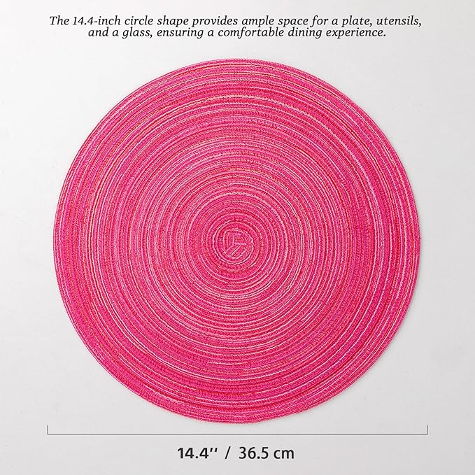 Round Placemats Set of 4 Woven Placemats Washable Braided Table Mats for Dining Table Heat Resistant Non-Slip Circle Place Mats(Pink)