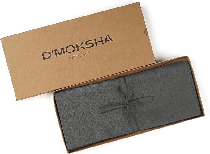 D'Moksha Homes Linen Charcoal Grey Table Runner 90 Inches Long - 100% Pure Linen 14 x 90 Inch Table Runner for Dining, Spring, Easter - Machine Washable