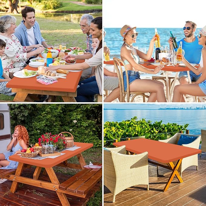 homing 2 Pack Rectangle Table Cloth, Elastic Fitted Fabric Tablecloth Fits for 6 Foot Folding Tables, Washable Table Cover for Picnic, Camping, Indoor & Outdoor (Rust, 30" x 72")
