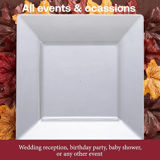 Smarty Had A Party 120 Disposable Plastic Dessert Plates, 8" Square Clear Salad Plates for Appetizers and Buffets, Heavy Duty Bulk Supplies for Parties
