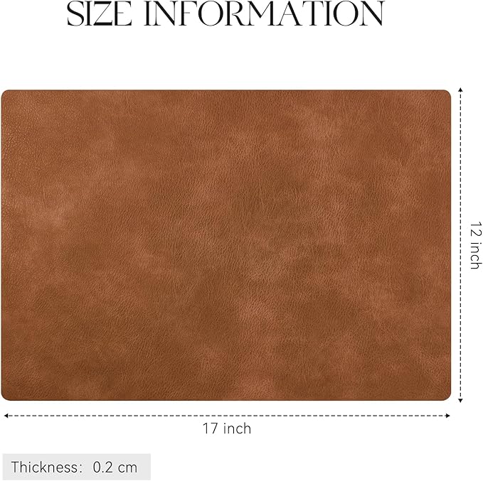 MOSAYT Vinyl Placemats Set of 8-12 X 17 Inch - Faux Leather 100% Waterproof Oil-Proof Wipeable PU Place Mats, Heat Resistant Reversible Table Mats for Kitchen, Dining, Outdoor (Reddish Brown)
