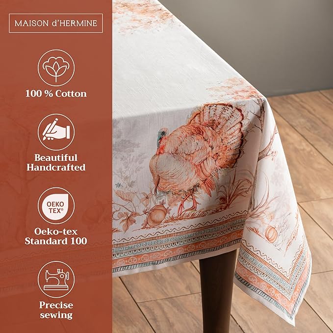 Maison d' Hermine Table Cloth Square Table 100% Cotton 54 x 54 Inches Fall Tablecloth Reusable Everyday Use for Thanksgiving Christmas Decorations Dining Farmhouse Party (Giving Thanks)