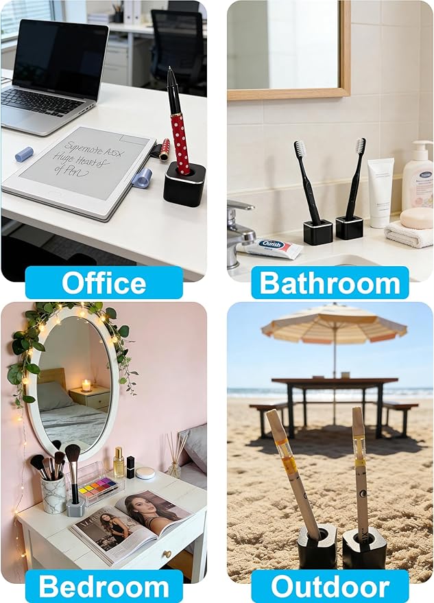 Aluminum Single Hole Pen Stand - Durable Fountain Pen Holder for Desk Display, Non - Slip Base, Minimalist Office/Home Organizer(Black,2P)