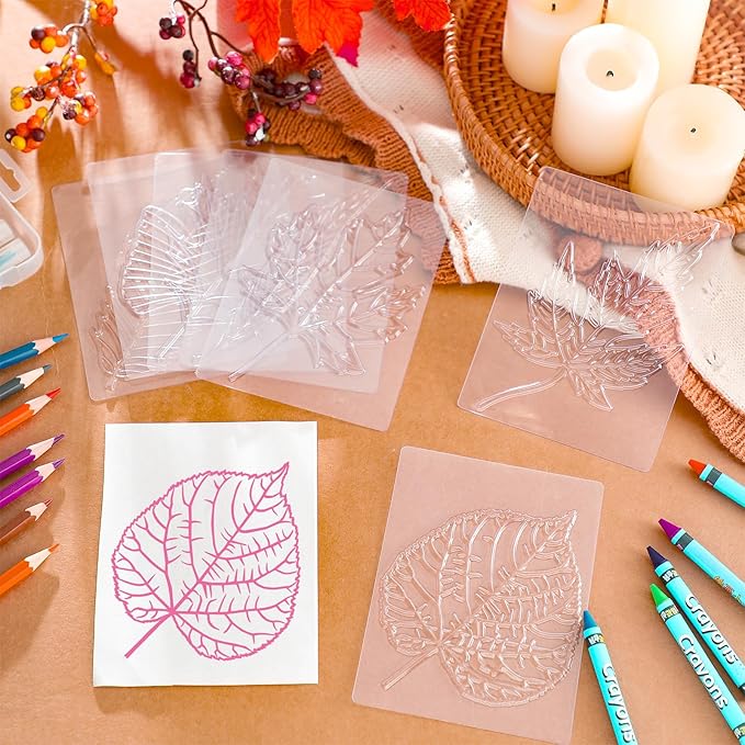 Wonderjune 20 Pcs Leaf Rubbing Plates 3.94 x 5.12 Inches Texture Art Supplies Texture Plates for Home, 20 Style