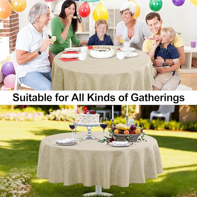 JIUZHEN Round Textured Table Cloth Linen Wrinkle Free Stain Resistant Farmhouse Decorative Circular Tablecloth for Kitchen, Dining, Party, Wedding, Outdoor Use (40 Inch Round,Beige)