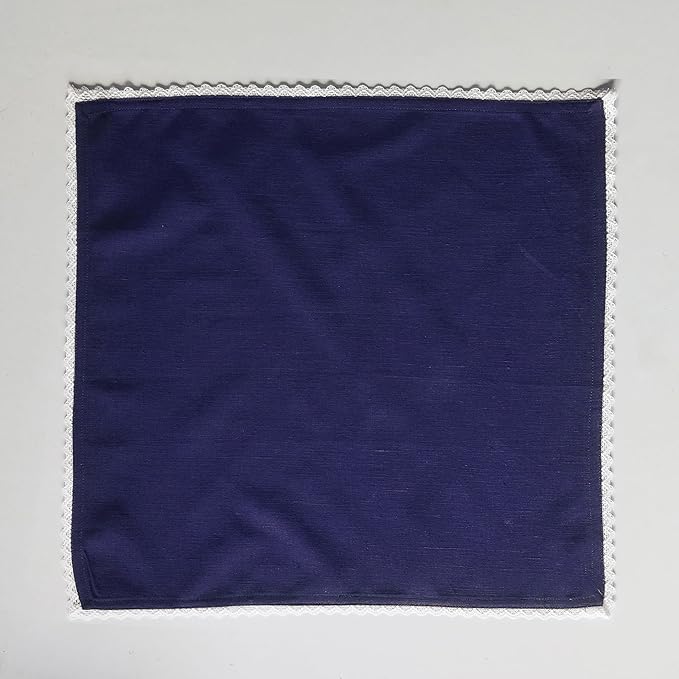 Fingercraft Dinner Cloth Napkin Cotton Linen Set of 12 Mitered Corners with Natural Elegant Lace for Everyday Use Napkins are Pre Shrunk and Good Absorbency with Lace 20x20 in Navy
