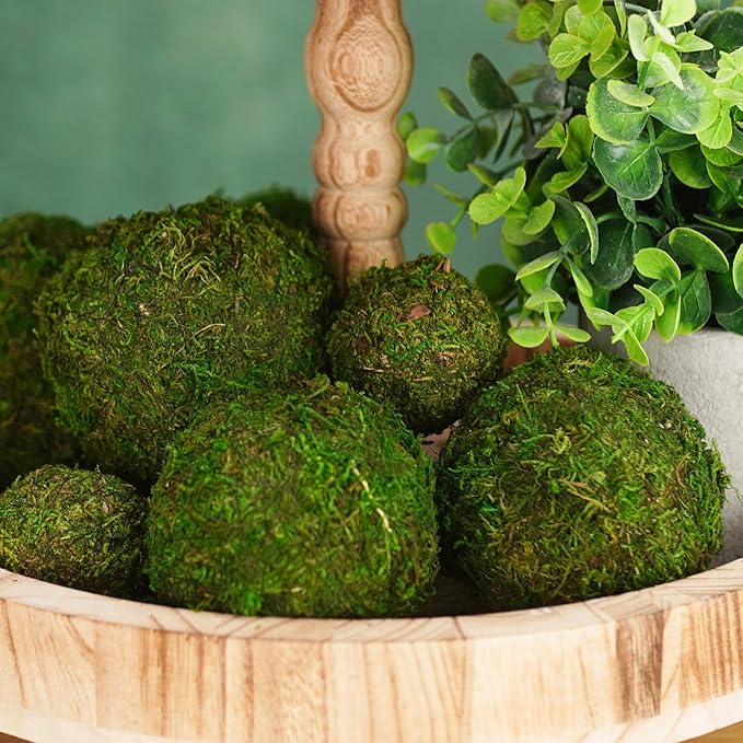BYHER Decorative Moss Balls Set - Fake Moss Balls for Bowl Fillers, Centerpiece Decor, Home Decor, Vase Filler, Wedding Decor, Table Arrangement, Coffee Accents, DIY Crafts (Large - 3.2"-Set of 6)