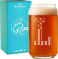 Monogram Beer Glasses for Men (A-Z) 16 oz - Beer Gifts for Men Brother Son Dad Neighbor - Unique Gifts for Him - Personalized Drinking Gift Beer Glass Mugs - Engraved Beer Can Glass (L)