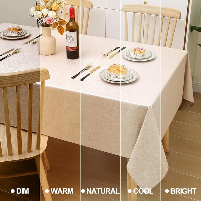 Smiry Rectangle Faux Champagne Table Cloth, Waterproof Burlap Fabric Tablecloth, Washable Decorative Farmhouse Table Covers for Kitchen, Dining, Parties, 60x120, Champagne