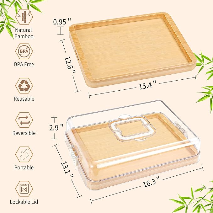 Portable Travel Charcuterie Board with Lid and Handle - Large Bamboo Cheese Board with 4 Cheese Knife Set for Outdoor, Picnics - Weddings, House Warming Gift for Women (1 Compartment, White)