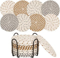 8 Pcs Drink Coasters with Holder, Handwoven Cotton Coasters Set Stackable Absorbent Minimalist Home Decor for Table, Cup, Mug (Thread)