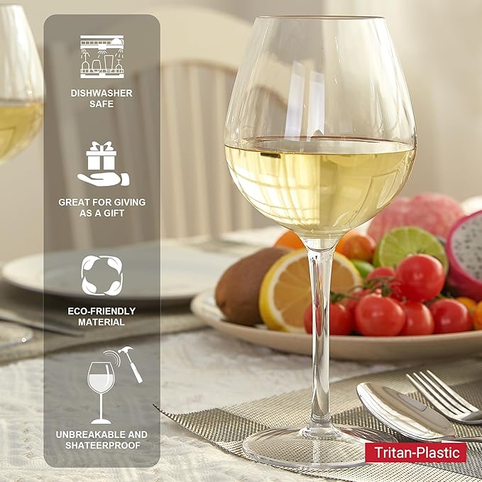 MICHLEY Unbreakable Red Wine Glasses 17 oz, Tritan Plastic Reusable Stemware for Indoor and Outdoor Use, Set of 8