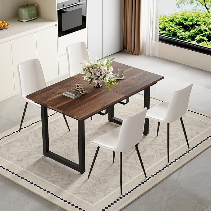 Extendable Dining Table Set for 4, 55"–71" Modern Wood Kitchen Table with 4 Upholstered Chairs, Space-Saving for Living Room Apartment, Sturdy & Comfortable, Easy Assembly
