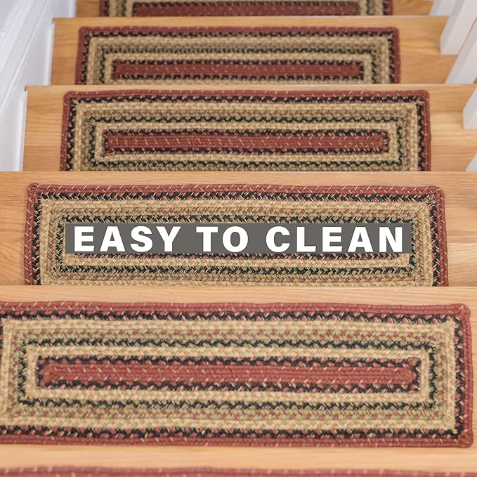 Homespice Highland Jute Braided Staircase Step Treads, Country Lodge Decor, Set of 13, Multicolor 8x28 Oval Rug for Stairs - Easy to Clean, Tightly Stitched and Durable