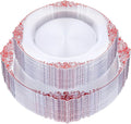 Nervure 100PCS Clear and Red Plastic Plates - Clear Red Disposable Plates Set, 50PCS 10.25" Dinner Plate & 50PCS 7.5" Dessert Plate Perfect for Wedding & Party