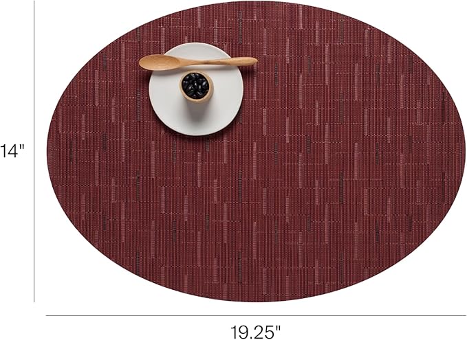 Chilewich Bamboo Placemats Set of 4 - Woven Oval Placemats - Reusable, Stain-Resistant, Indoor/Outdoor Tabletop Protection - 19" x 14" - Cranberry