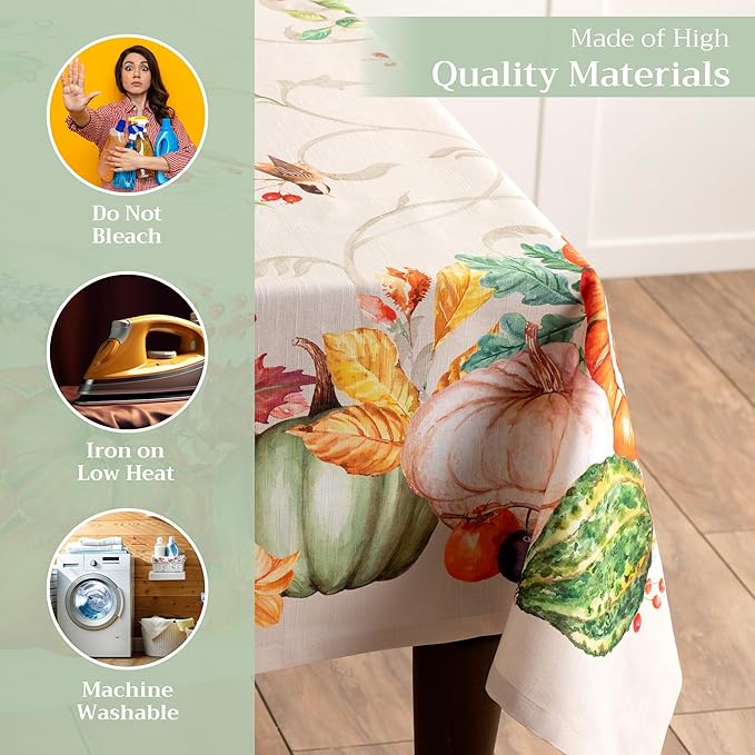 Maison d' Hermine Table Cloth Rectangle Table 100% Cotton 70 x 108 Inches Fall Tablecloth Reusable Everyday Use for Thanksgiving Christmas Decorations Dining Farmhouse Party (Lumina)