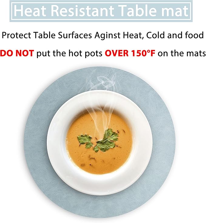 Set of 8 PU Leather Placemats, Waterproof Coffee Coasters, Kitchen Table Mats, Easy to Wipe Off for Dining Round Table