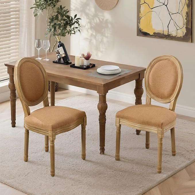 SoarFlash French Dining Chairs Set of 2, Vantage Dining Chair with Round Back, Wood Leg Farmhouse Country Dining Chair for Kitchen,Bedroom,Brown