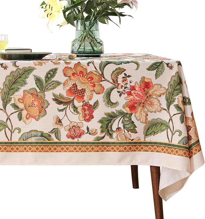 patdrea Designer Vintage Linen Rectangular Tablecloth,Provencal Rustic Floral Pattern Tablecloths,Decorative Table Cover Cloth for Kitchen,Dining,Tea Party,Home,Christmas,63"*94"