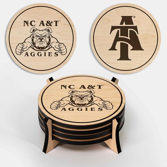 LazerEdge NC A&T Aggies Wooden Coaster Set - Maple Wood - Officially Licensed Product - 4-Pack