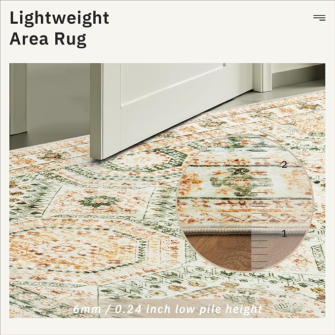 Washable Area Rug 8x10, Large Soft Rugs for Living Room Green Yellow Carpet 8x10 Area Rugs for Bedroom Dining Room Non-Slip Stain Resistant Rug