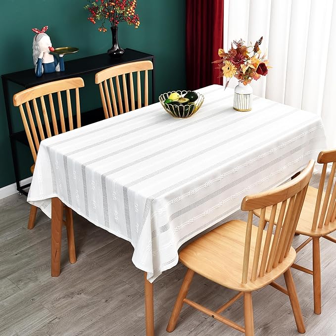 White Cotton Table Cloth for Rectangle Table Heavy Duty Farmhouse Vintage Tablecloth Washable Rustic Table Cover(White, 52''x120'')
