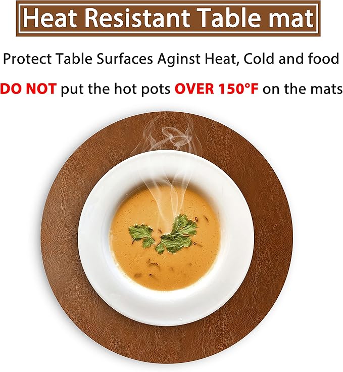 Set of 8 PU Leather Placemats, Waterproof Coffee Coasters, Kitchen Table Mats, Easy to Wipe Off for Dining Round Table