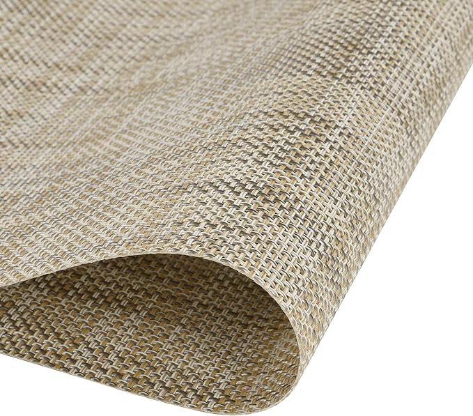 SHACOS Woven Vinyl Table Runners 12 x 54 inch Wipeable Table Runner Heat Resistant Runner for Table Indoor Outdoor, Beige